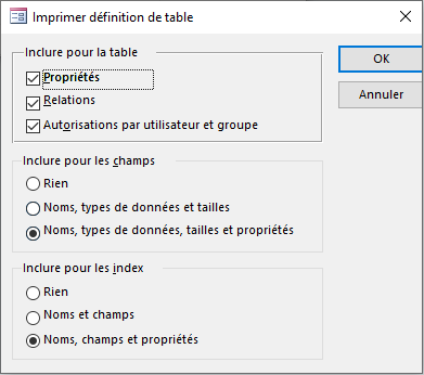 fenêtre imprimer définitions tables