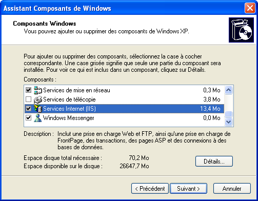Assistant composants Windows