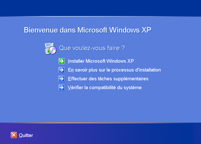 Fenparamêtrestre d'installation de XP Pro